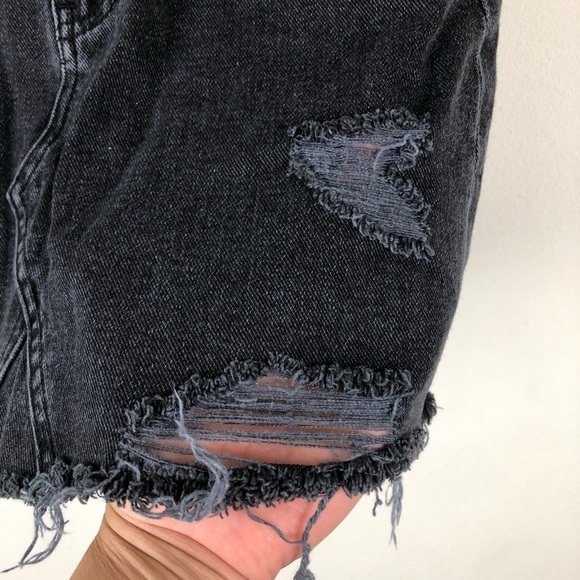 Pacsun- Black worn distressed style jean skirt size: 26 - Picture 3 of 8